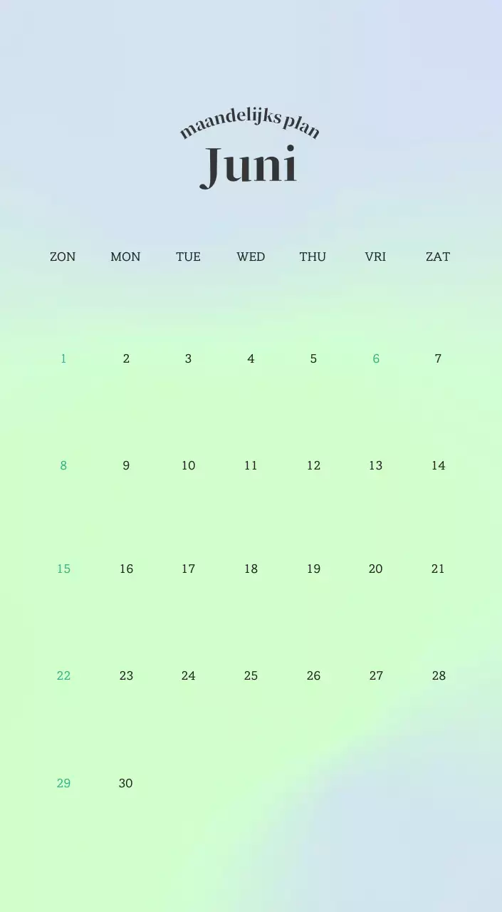 Minimalistische kalender met kleurverloop