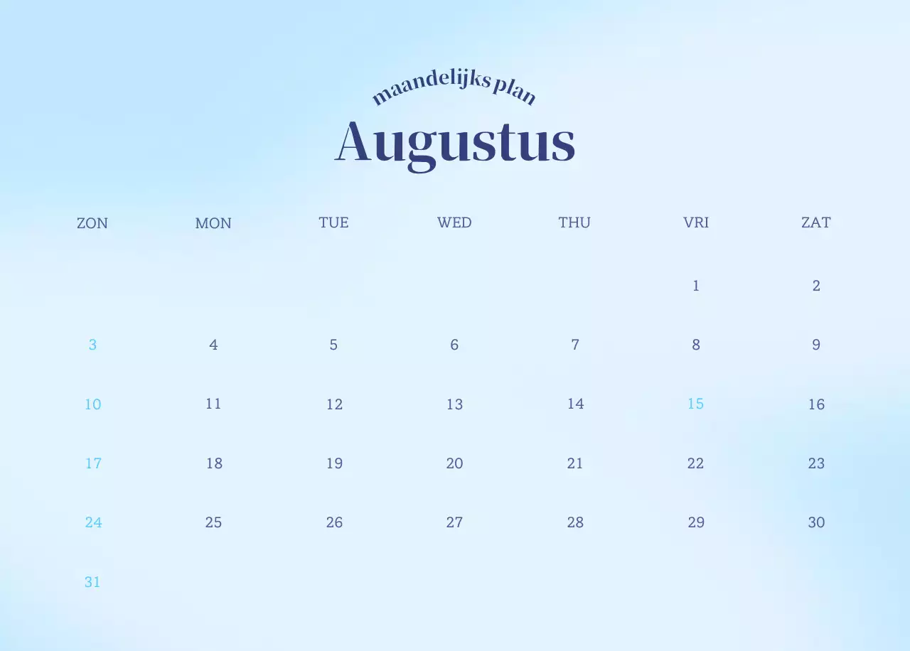 Minimalistische kalender met kleurverloop