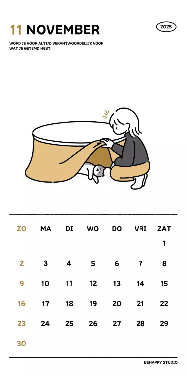 Geïllustreerde kalender met een mooie lijnstijl