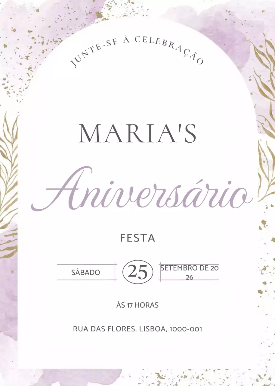 Convite de aniversário elegante roxo