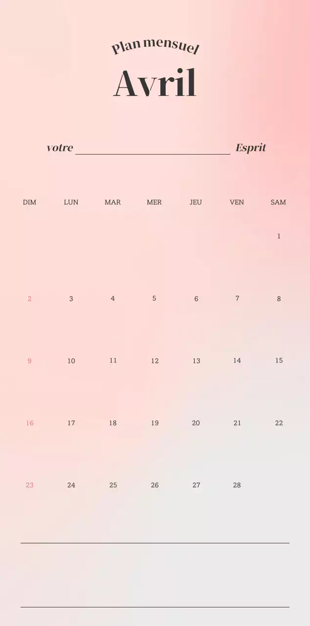 Calendrier minimaliste dégradé