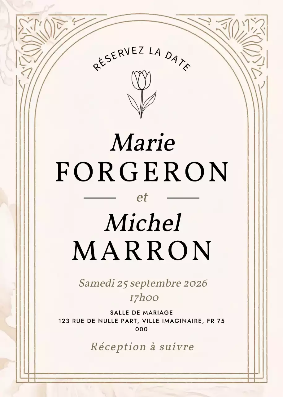 Invitation de mariage beige et élégante