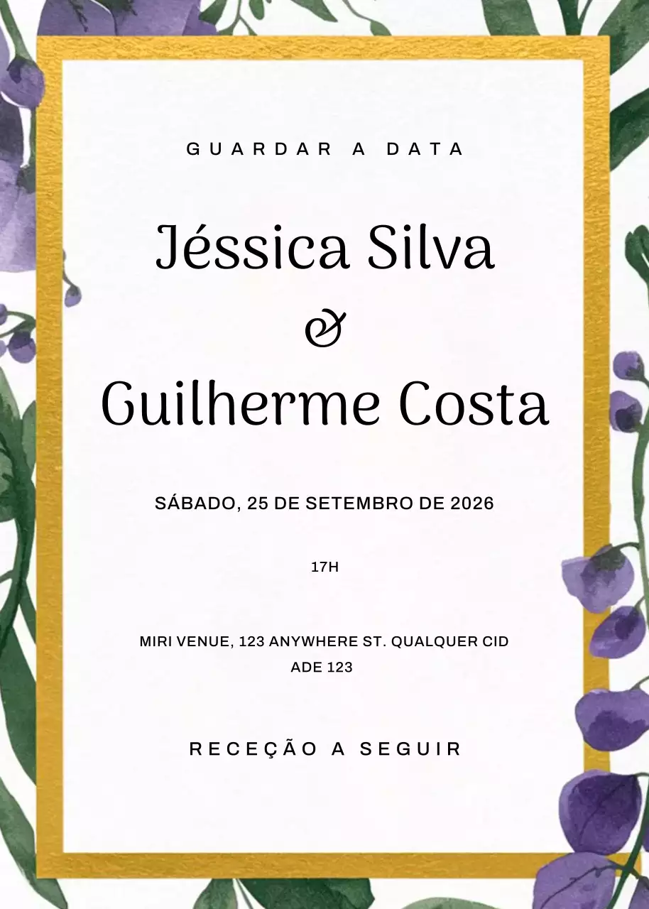 convite de casamento elegante dourado