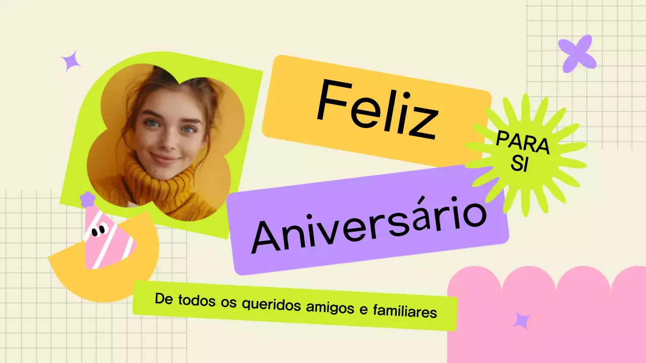 cartão de aniversário moderno amarelo