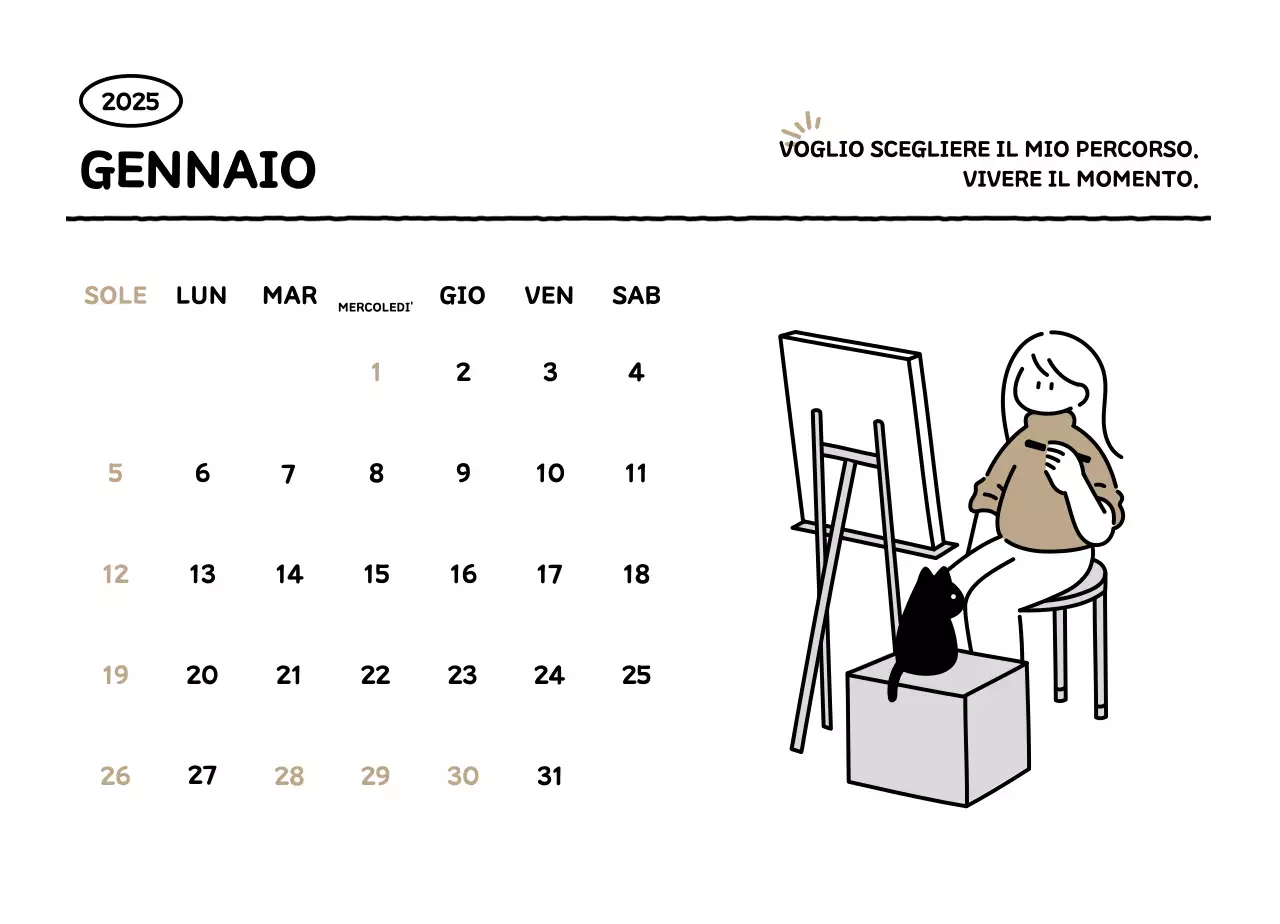 Calendario illustrato con un grazioso stile di linee