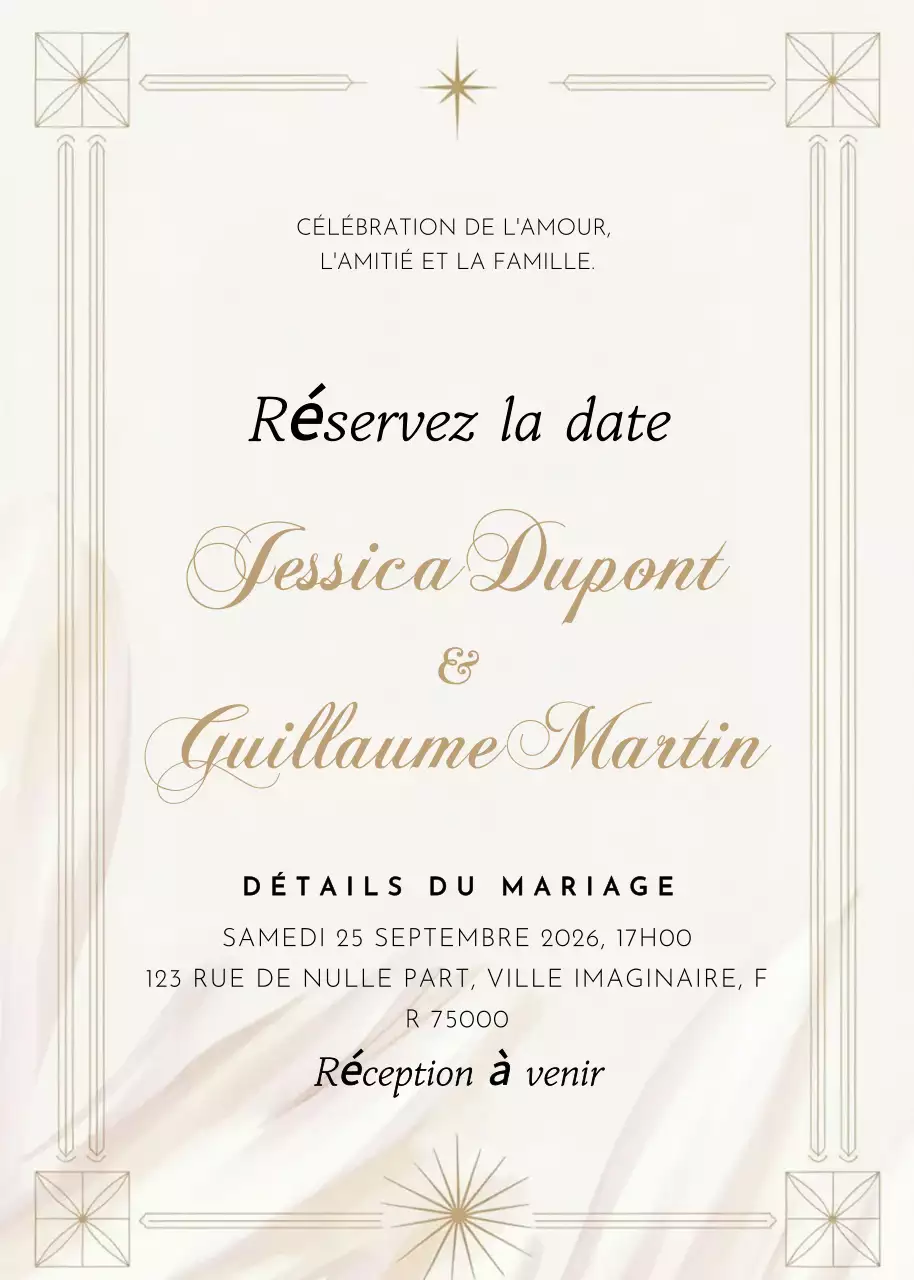 invitation de mariage élégante et dorée