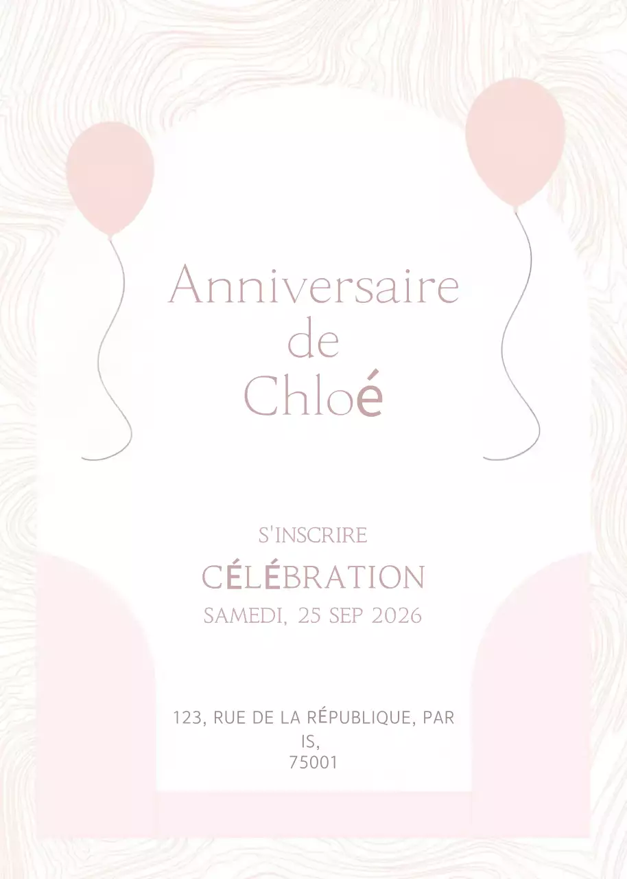 Invitation d'anniversaire simple rose