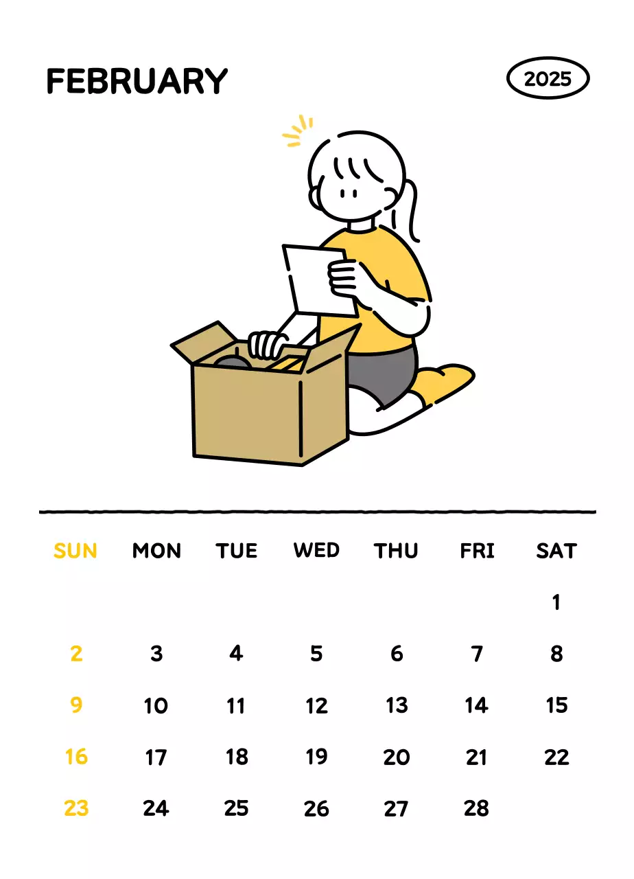 Kalender bergambar dengan gaya garis yang cantik