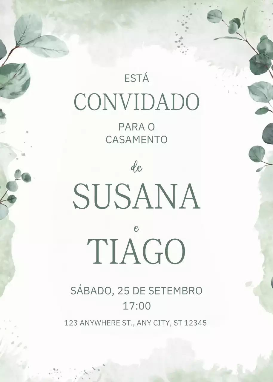 Convite de casamento verde e elegante