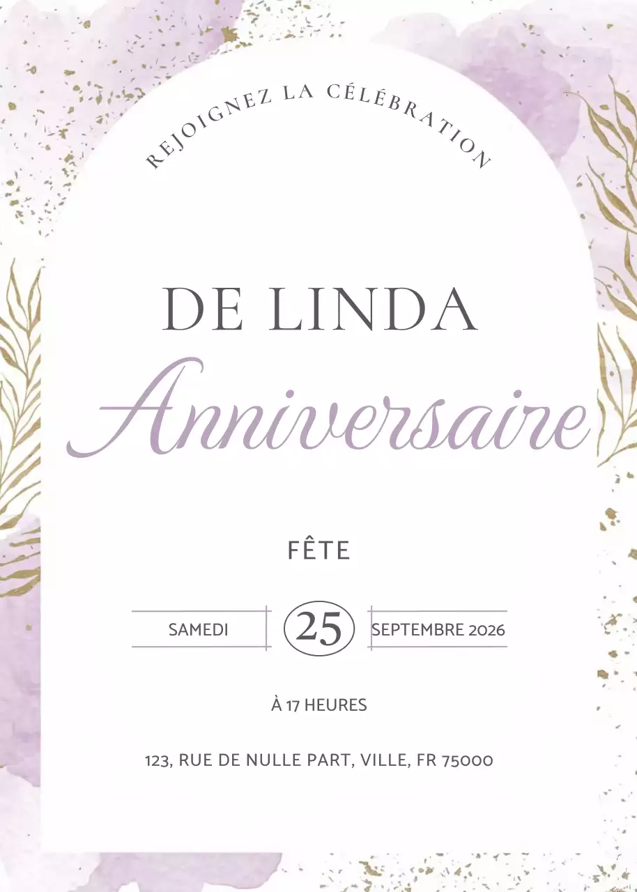 Invitation d'anniversaire élégante en violet