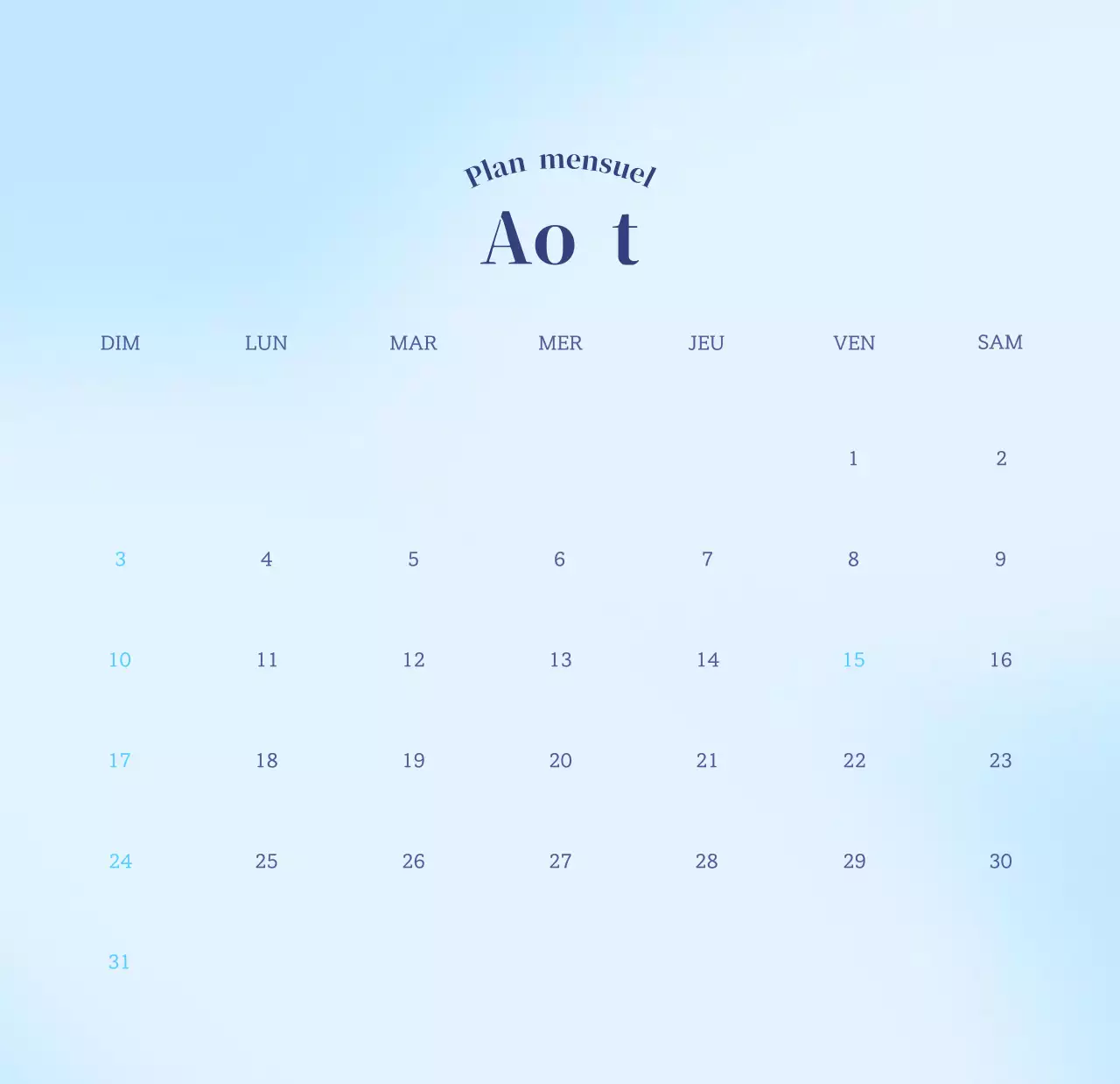 Calendrier minimaliste dégradé