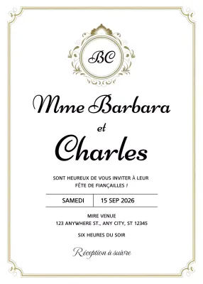 Invitation de fiançailles élégante en or