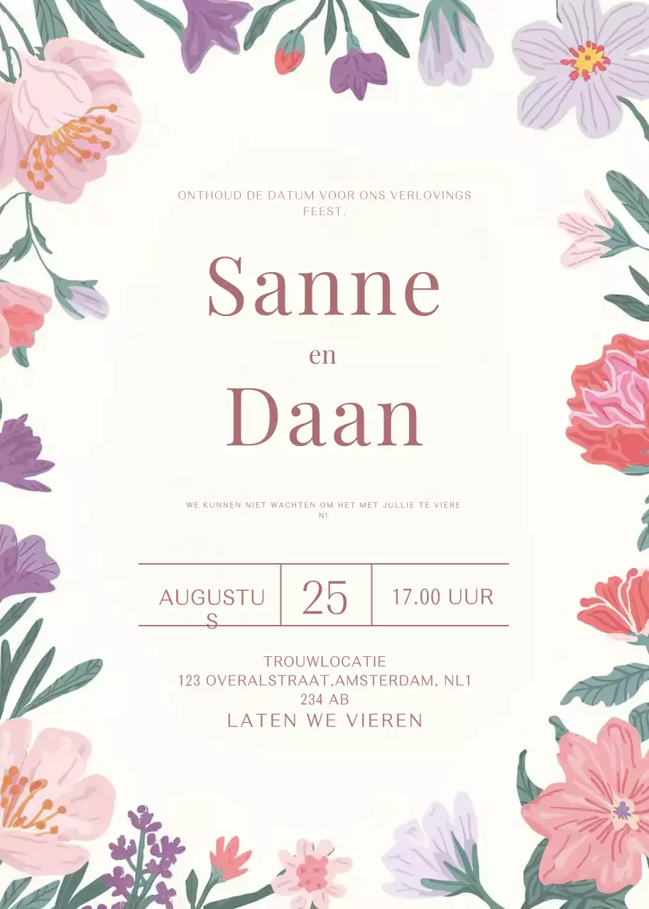 beige bloemen verlovingsuitnodiging