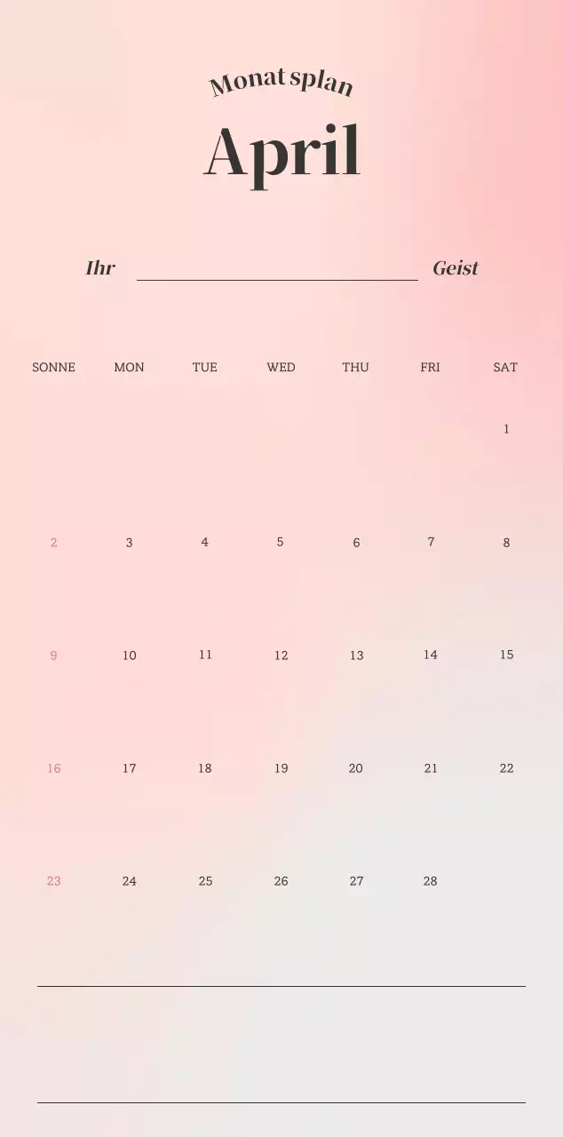 Minimalistischer Kalender mit Farbverlauf