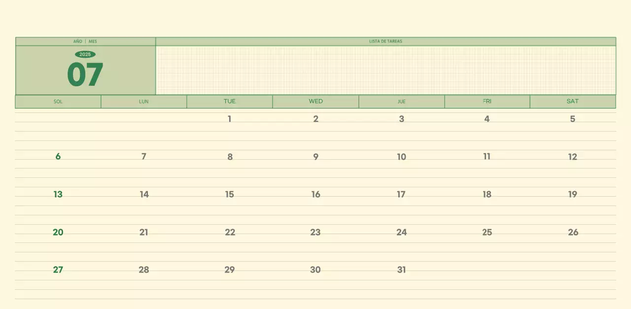 SAT Calendario de pared con concepto de bloc de notas del Día D en verde y amarillo claro