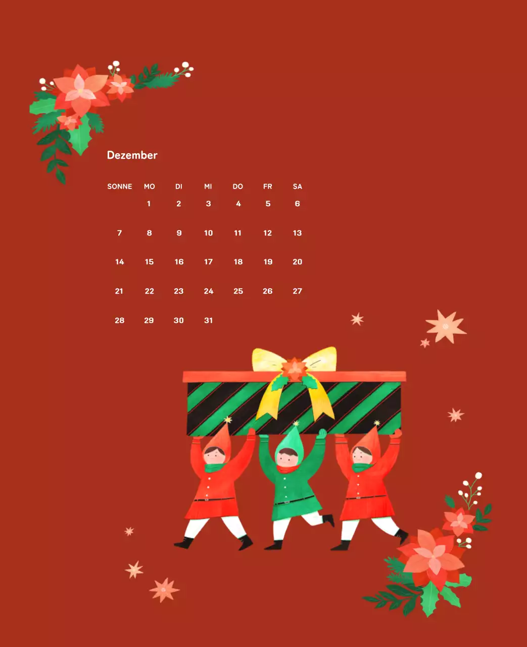 Neujahrskalender mit warmen Illustrationen