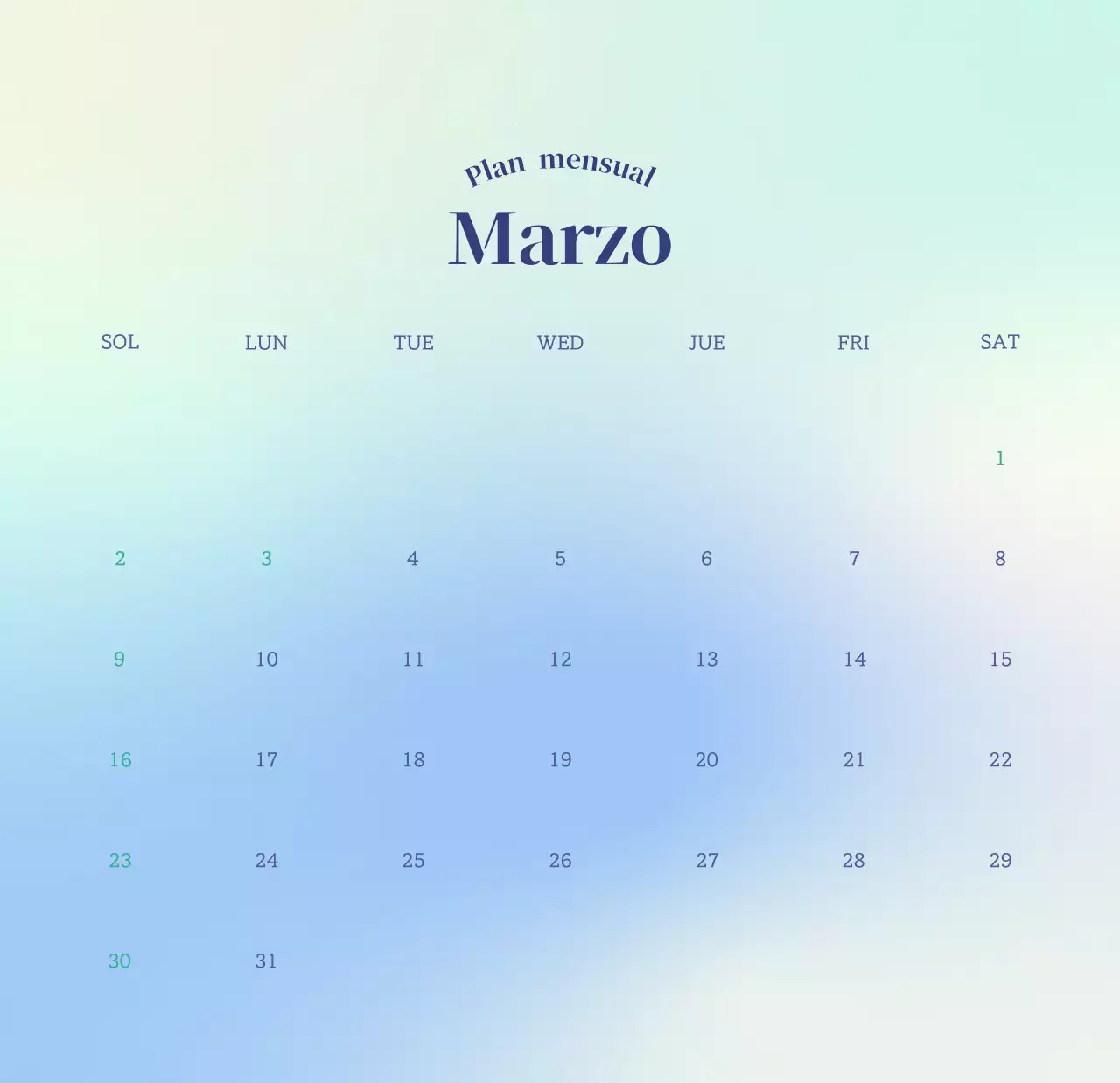 Calendario minimalista degradado