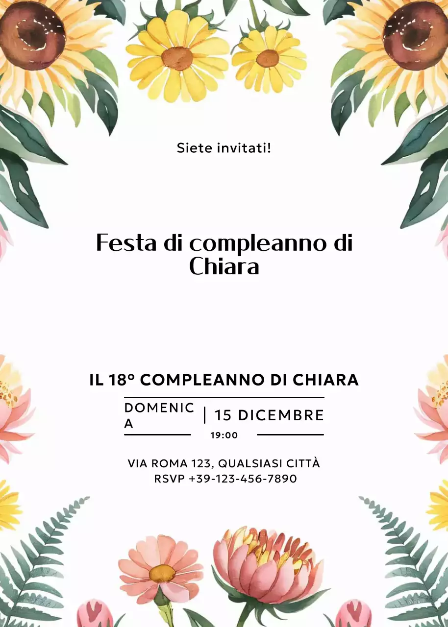 invito di compleanno floreale bianco