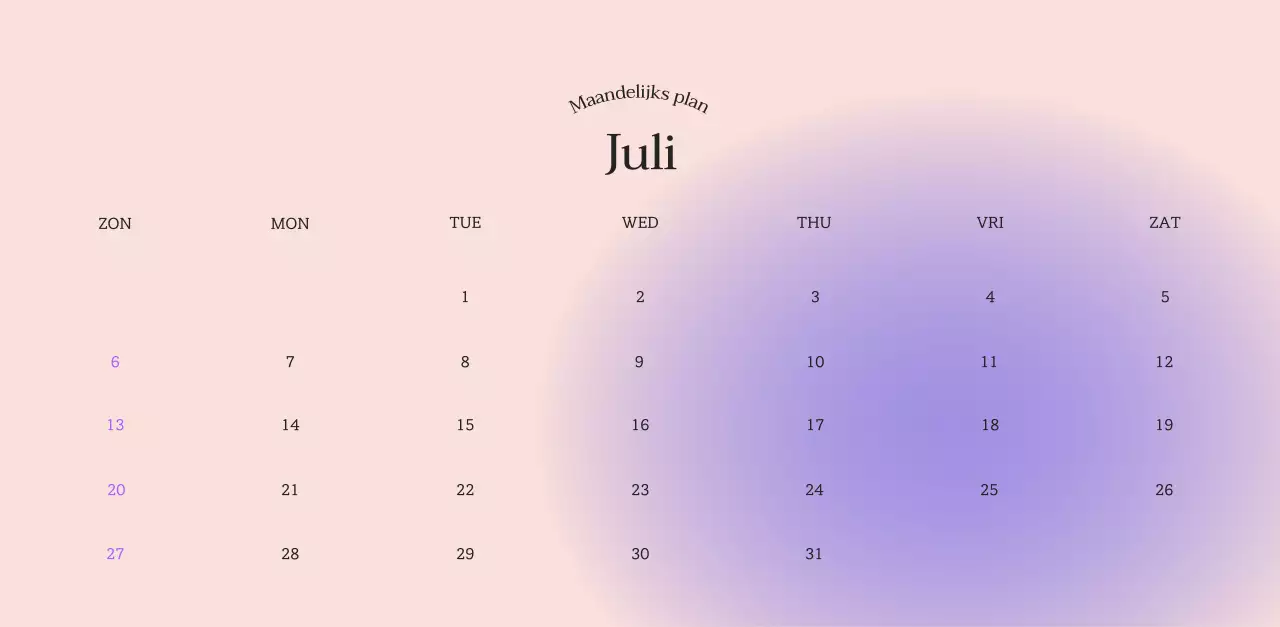 Minimalistische kalender met kleurverloop