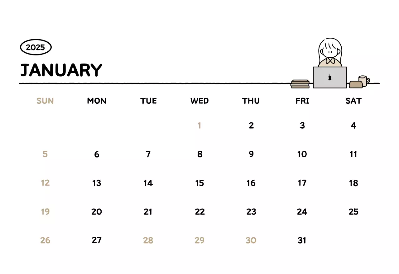 Illustrated calendar with a cute line style