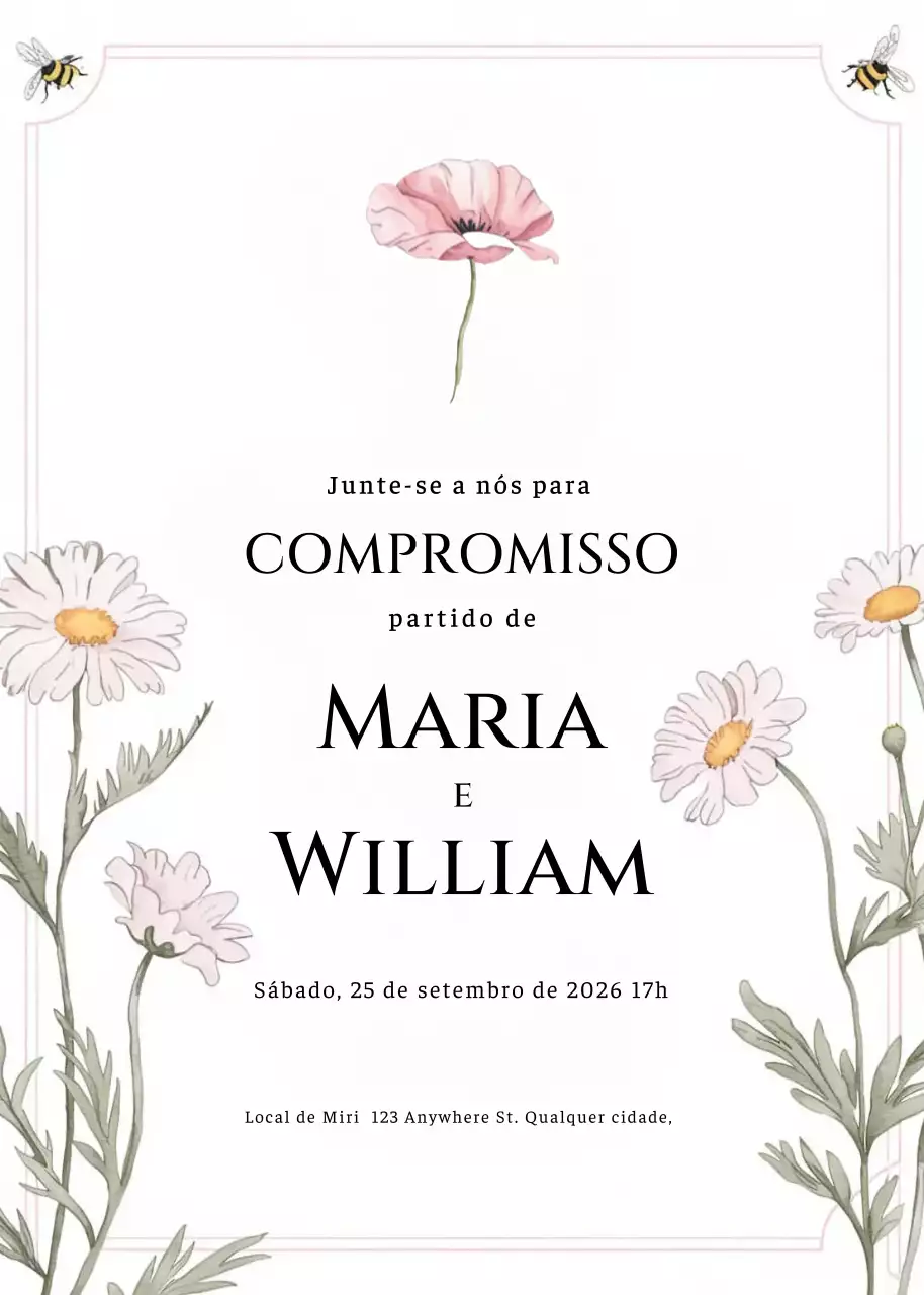 convite de noivado floral branco