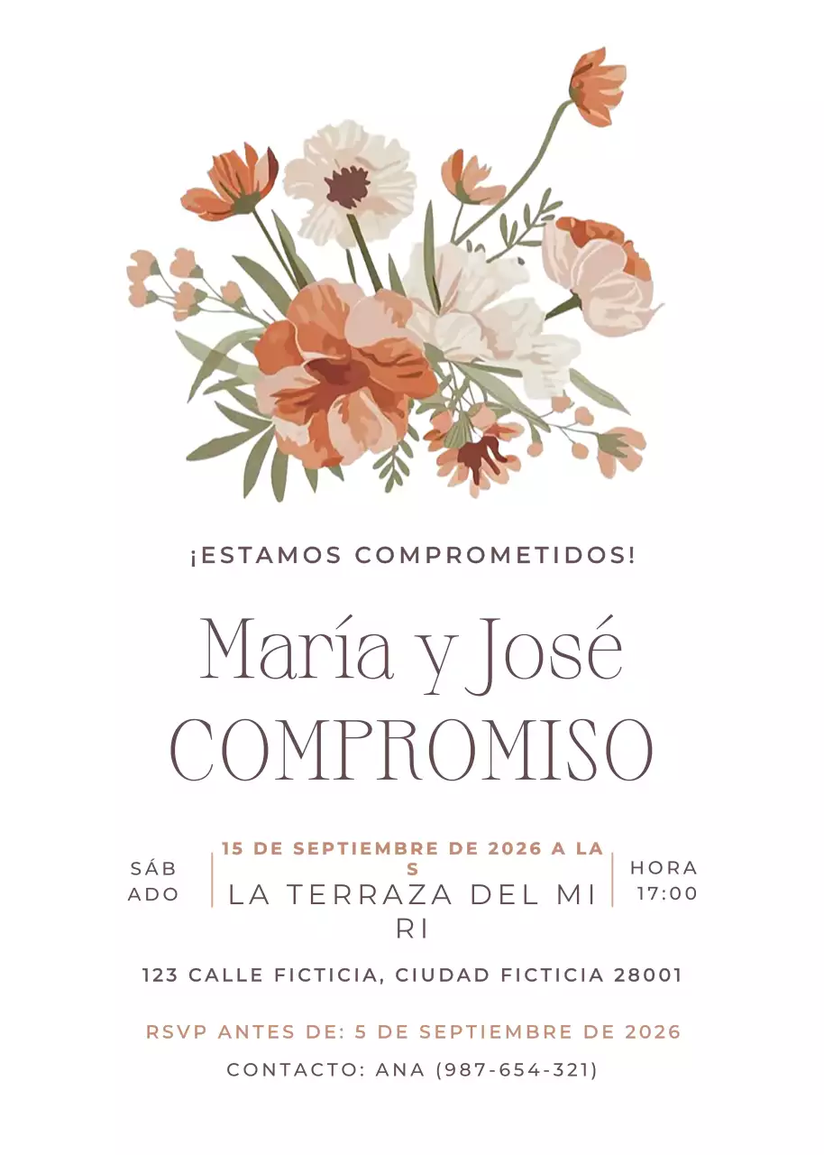 Invitación de compromiso floral beige