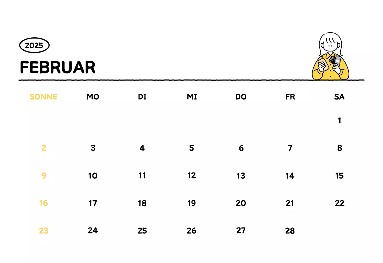 Illustrierter Kalender mit schönem Linienstil