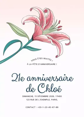 Invitation d'anniversaire florale rose