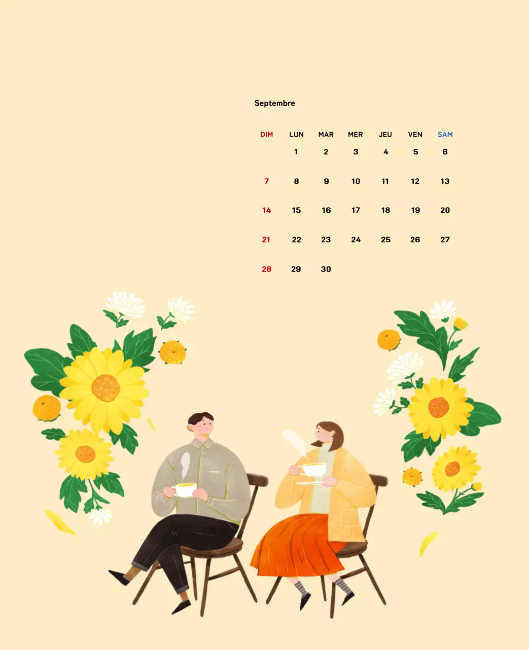 Calendrier du Nouvel An avec illustrations chaleureuses