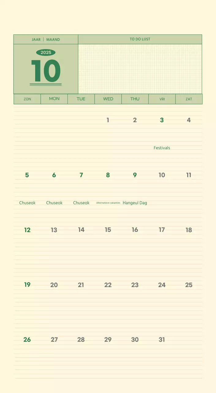SAT D-Day notitieblok concept wandkalender in groen en lichtgeel