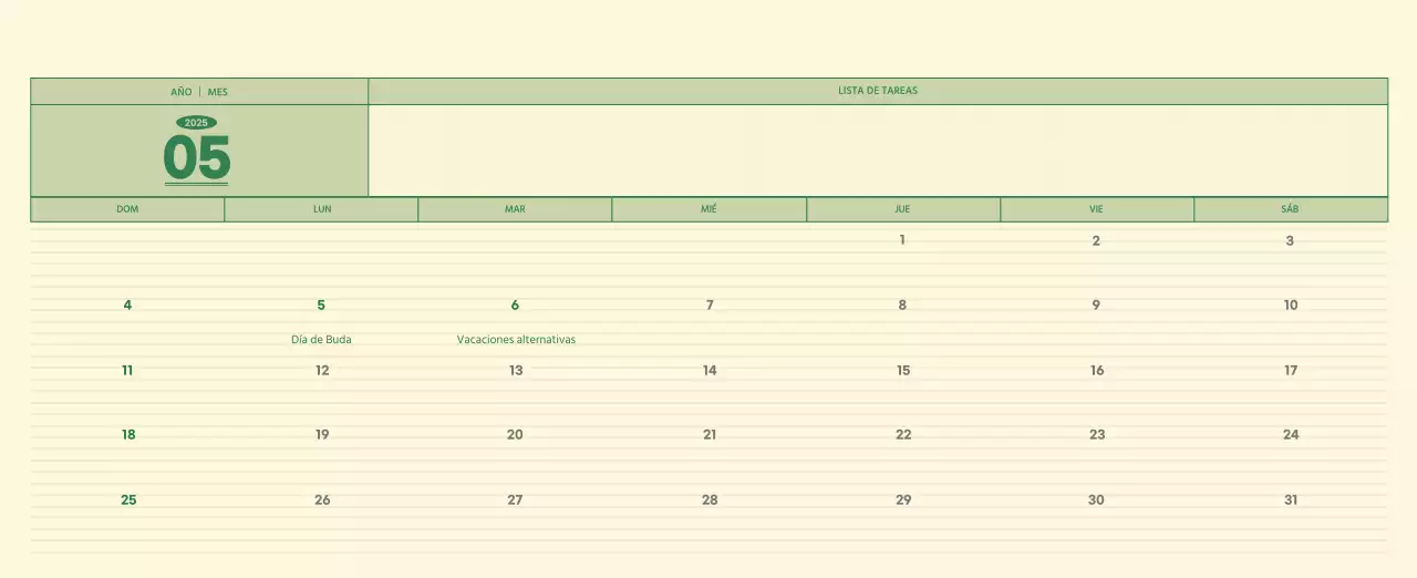 SAT Calendario de pared con concepto de bloc de notas del Día D en verde y amarillo claro