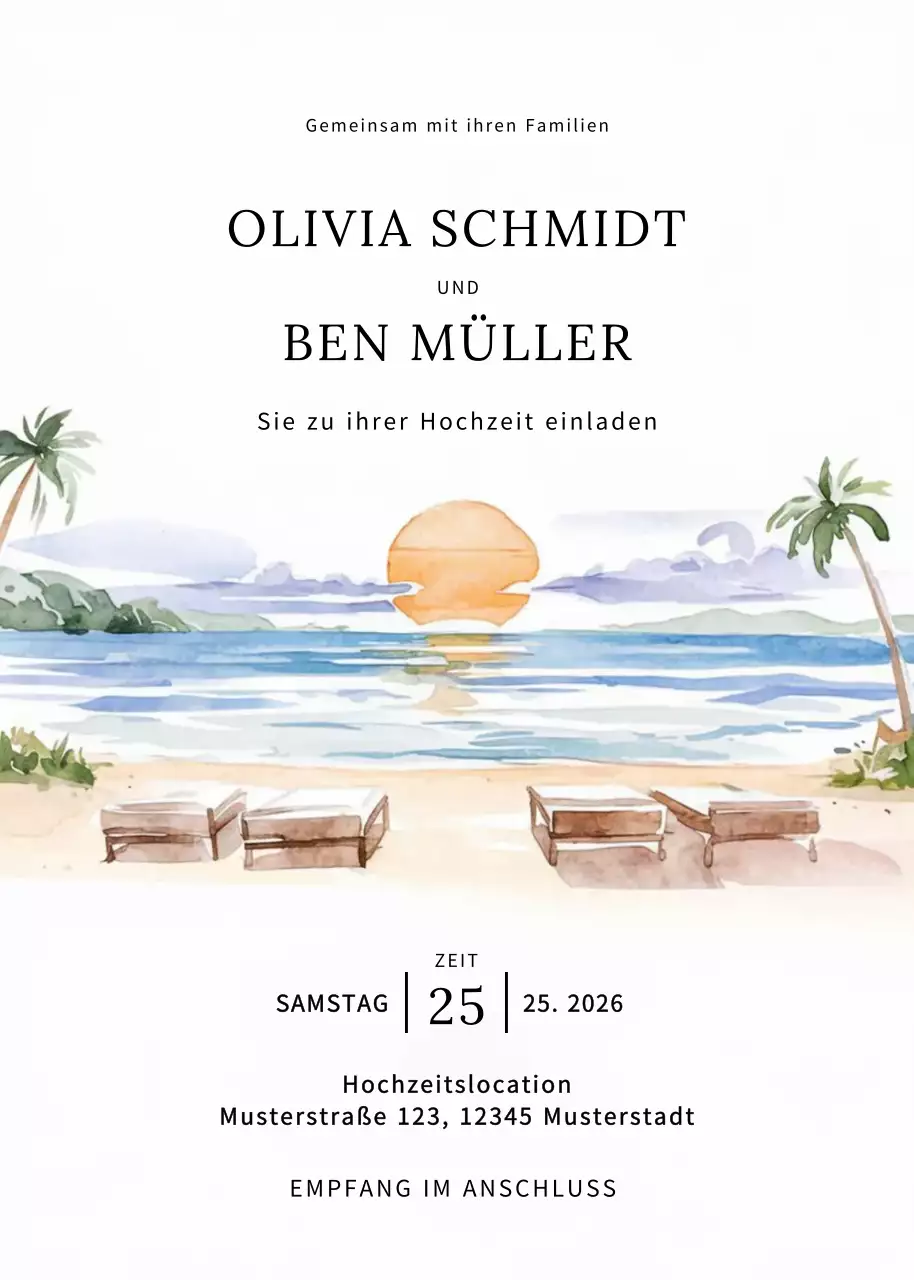 Beige Elegante Hochzeitseinladung