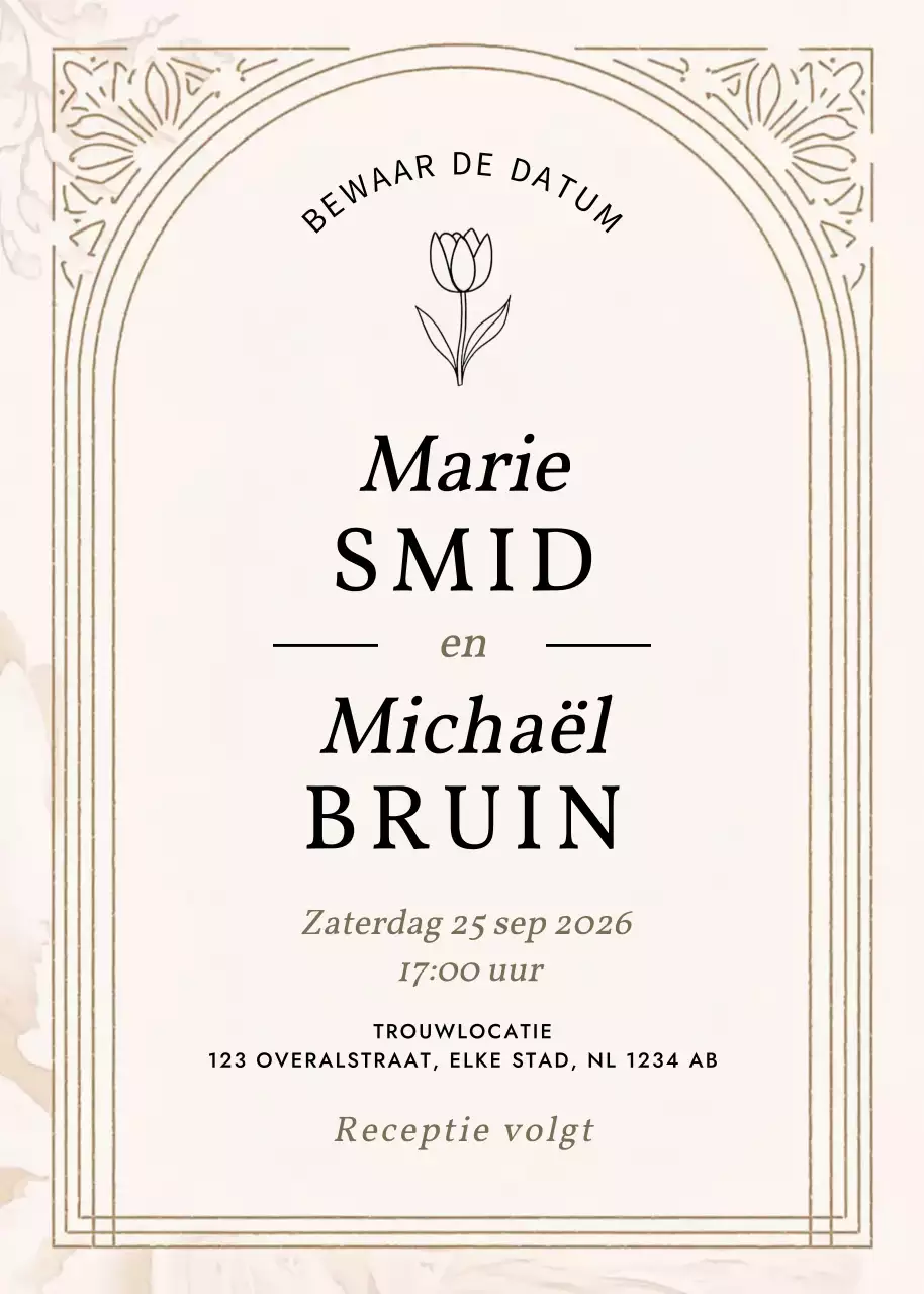 Beige elegante huwelijksuitnodiging