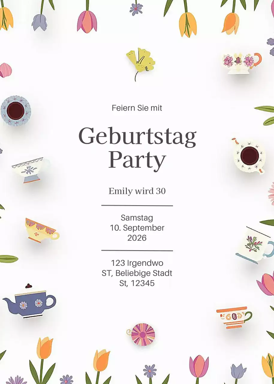 Weiße florale Geburtstagseinladung