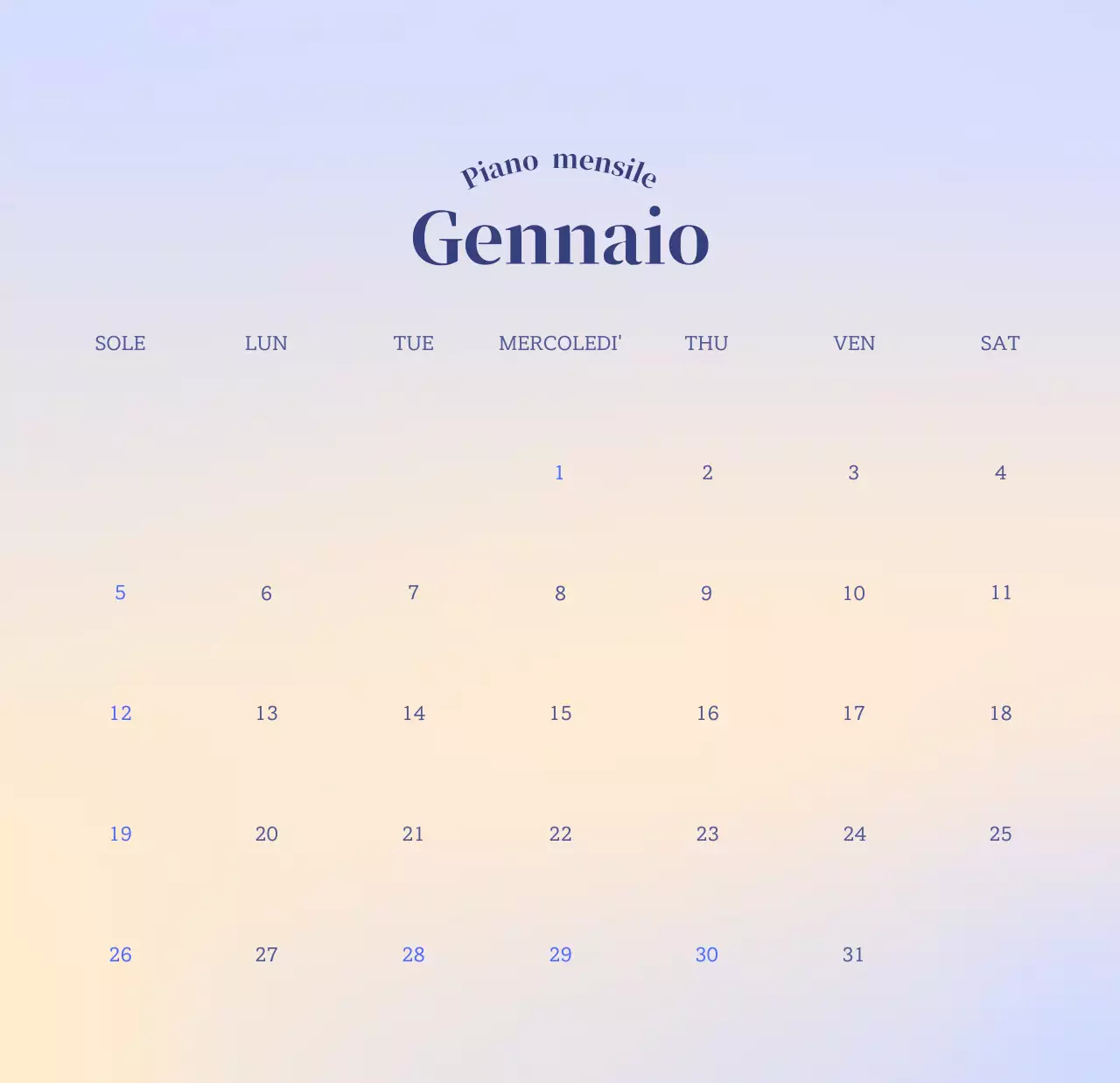 Calendario minimalista a gradi