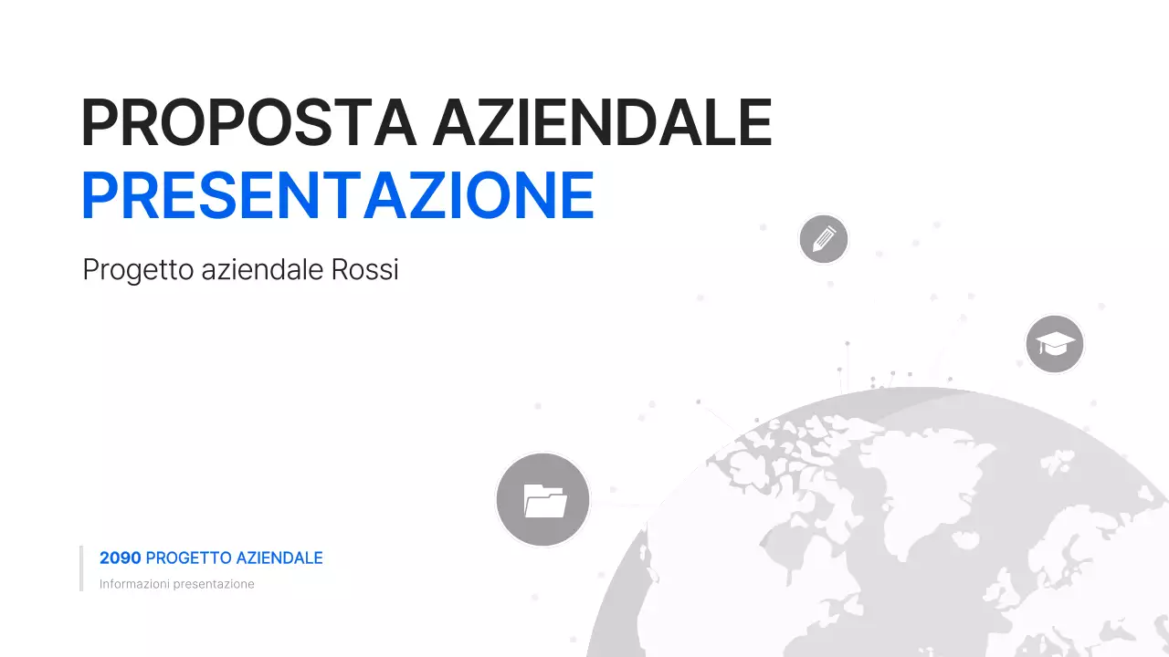 Un semplice piano aziendale globale in bianco e blu