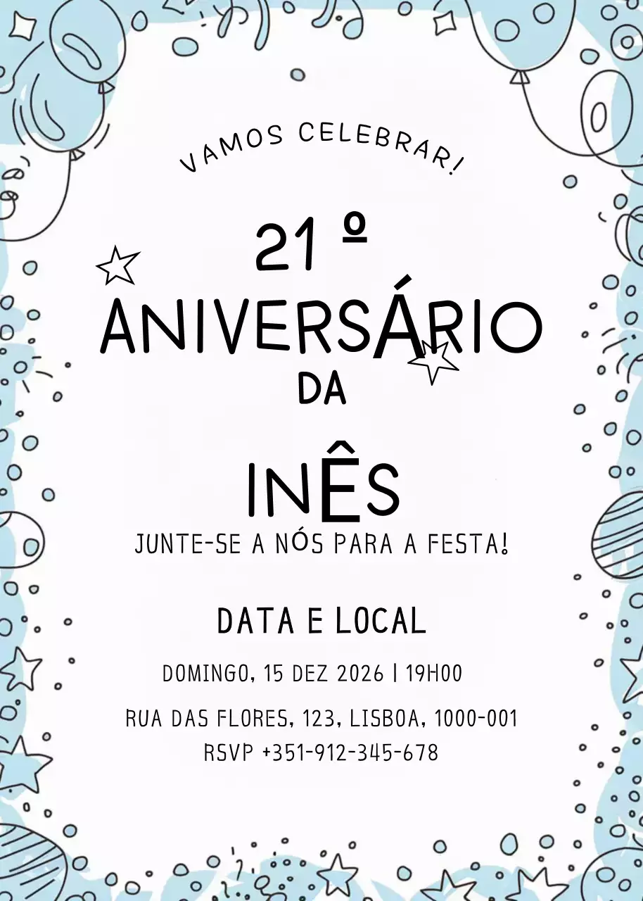 convite de aniversário minimalista azul