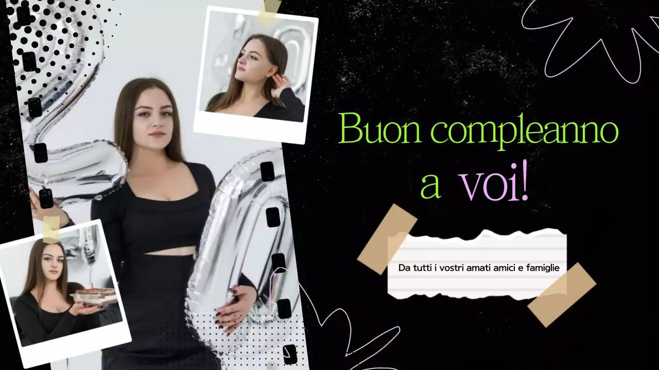 Presentazione di compleanno in carta collage nera e verde