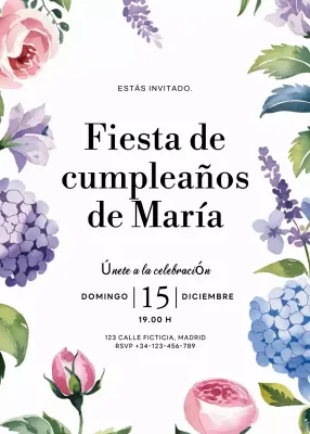 invitación de cumpleaños floral blanca