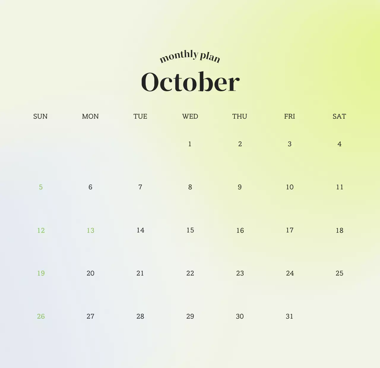 グラデーションミニマルカレンダーカレンダー