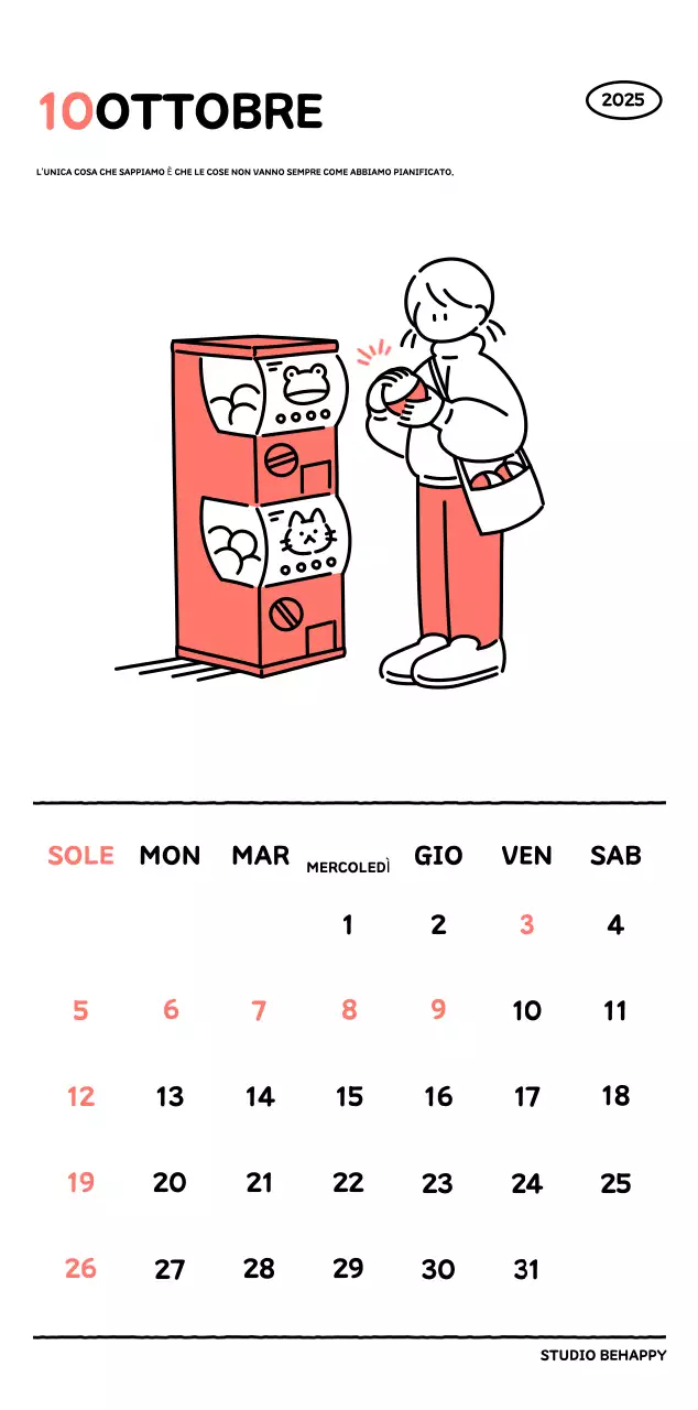 Calendario illustrato con un grazioso stile di linee