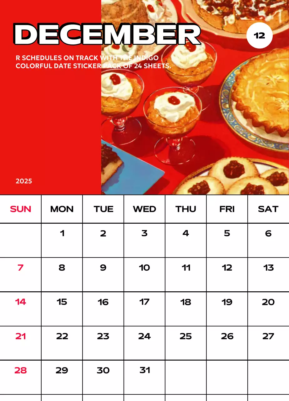 様々なレトロなイラストが描かれたカラフルなカレンダーカレンダー