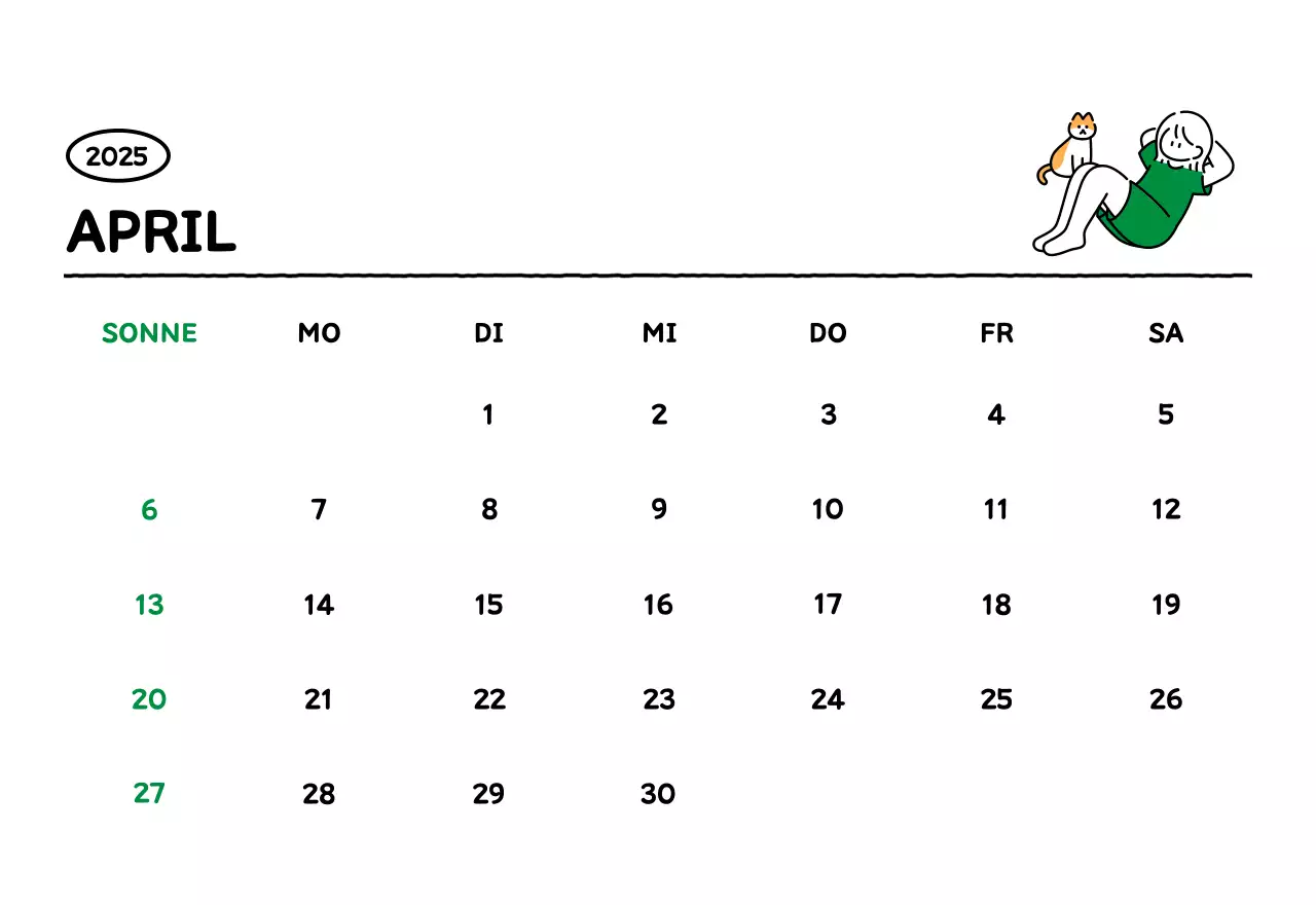 Illustrierter Kalender mit schönem Linienstil