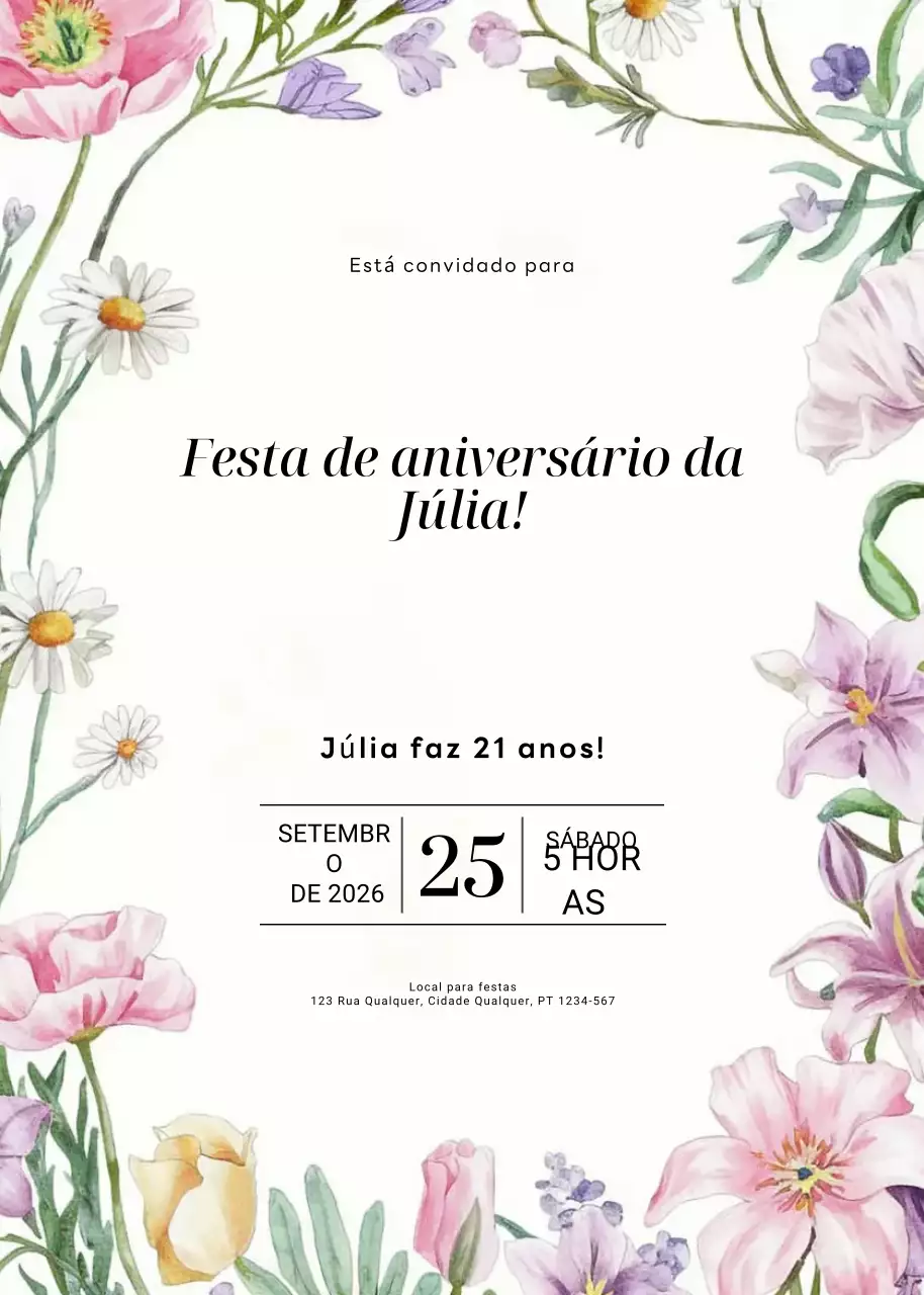 convite de aniversário floral branco