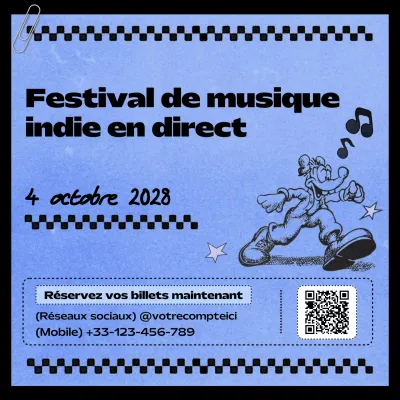 publicité vintage bleue pour un festival de musique indie