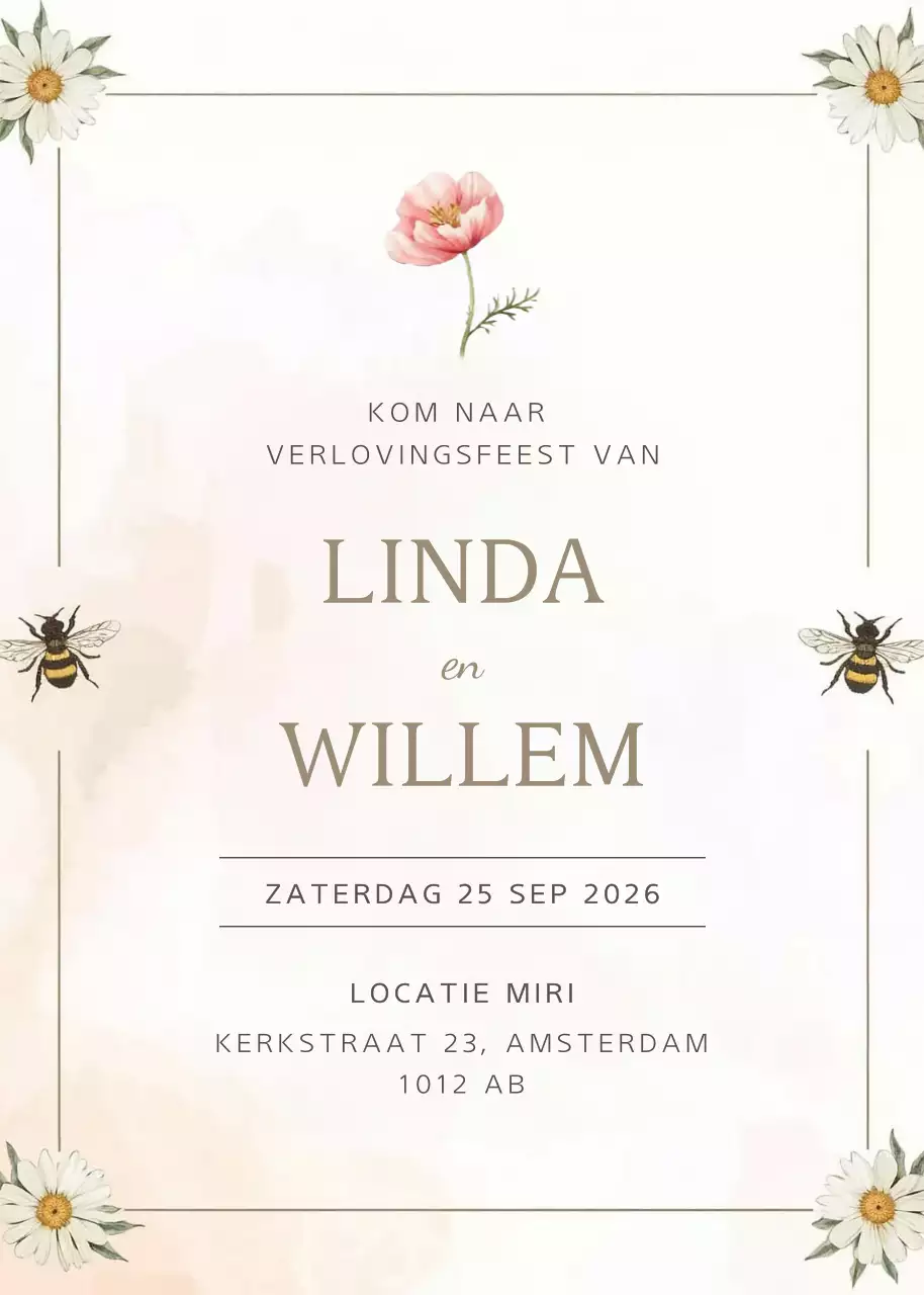 Elegante verlovingsuitnodiging beige