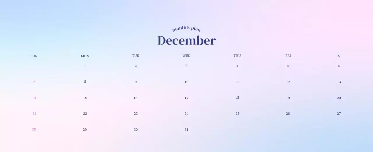 グラデーションミニマルカレンダーカレンダー