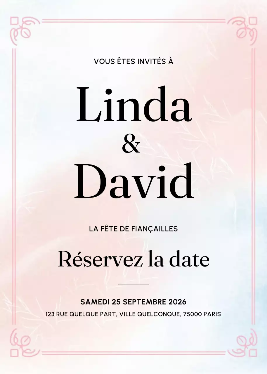 Invitation de fiançailles rose et élégante