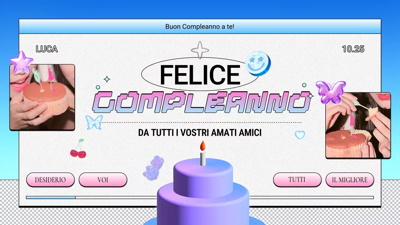 design di compleanno retrò viola