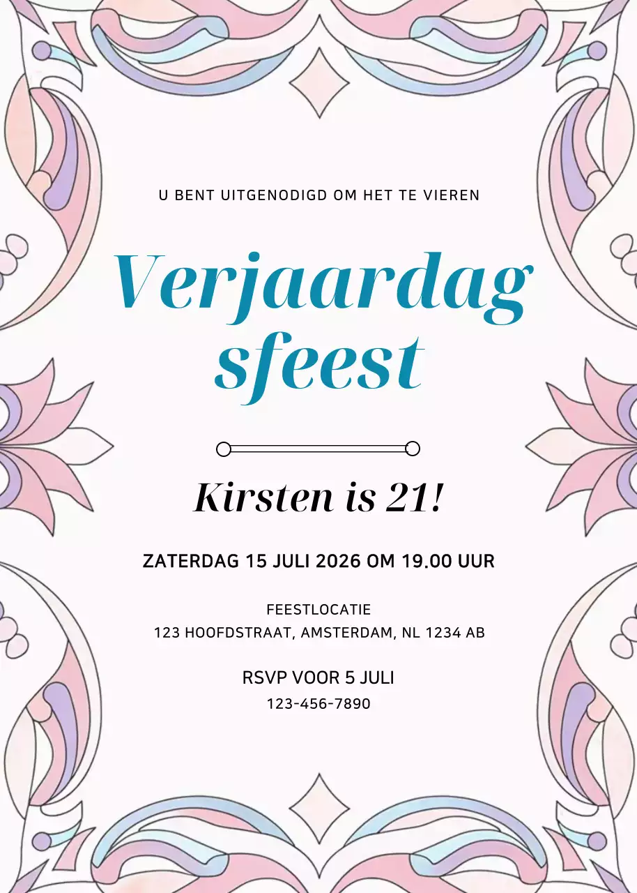 Roze gebloemde verjaardagsuitnodiging